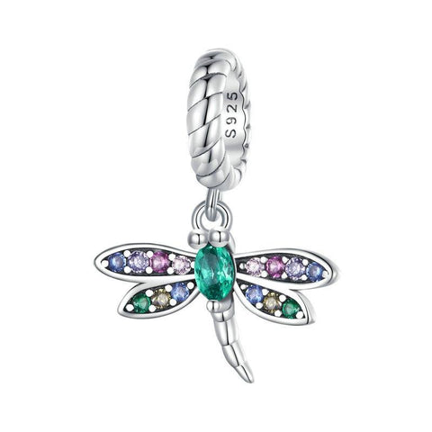 Dragonfly Sterling Silver Crystal Zircon Bead Charm For Bracelet Necklace
