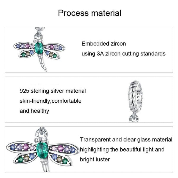 Dragonfly Sterling Silver Crystal Zircon Bead Charm For Bracelet Necklace