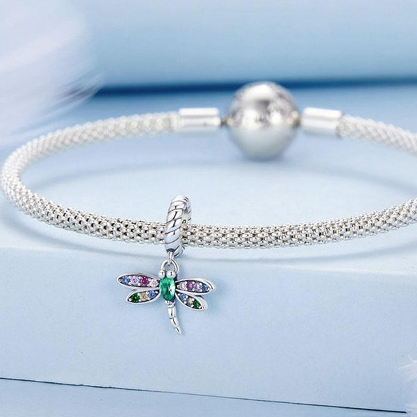 Dragonfly Sterling Silver Crystal Zircon Bead Charm For Bracelet Necklace