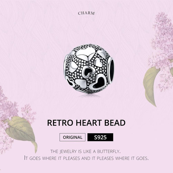 Love Hearts Sterling Silver Spacer Bead Charm Bracelet Necklace Pendant