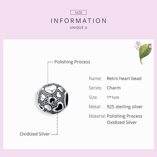 Love Hearts Sterling Silver Spacer Bead Charm Bracelet Necklace Pendant