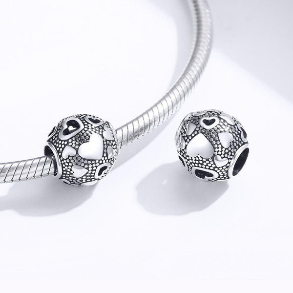 Love Hearts Sterling Silver Spacer Bead Charm Bracelet Necklace Pendant