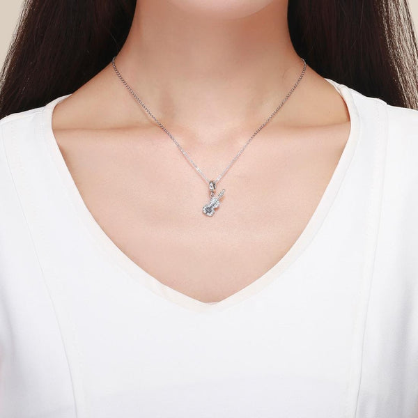 Violin Sterling Silver Zircon CZ Bead Charm Bracelet Necklace