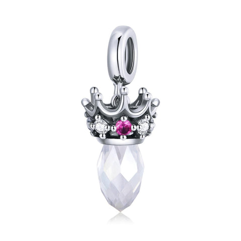 Crystal Crown Sterling Silver Zircon CZ Bead Charm Bracelet Necklace