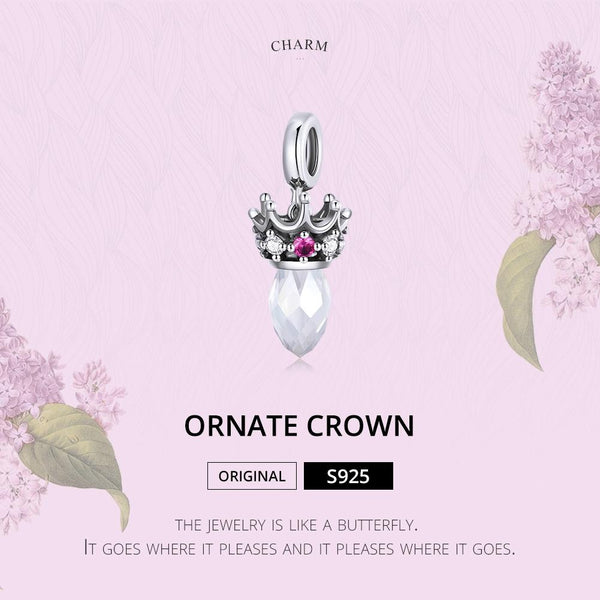 Crystal Crown Sterling Silver Zircon CZ Bead Charm Bracelet Necklace