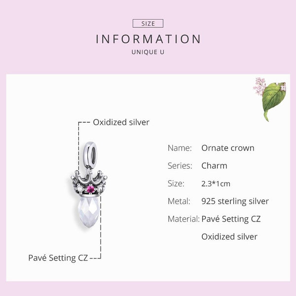 Crystal Crown Sterling Silver Zircon CZ Bead Charm Bracelet Necklace
