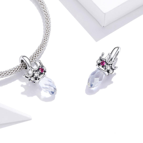 Crystal Crown Sterling Silver Zircon CZ Bead Charm Bracelet Necklace