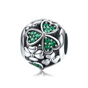 Green Shamrock Sterling Silver Zircon CZ Bead Charm Pendant Bracelet Necklace