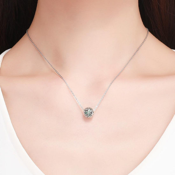 Green Shamrock Sterling Silver Zircon CZ Bead Charm Pendant Bracelet Necklace