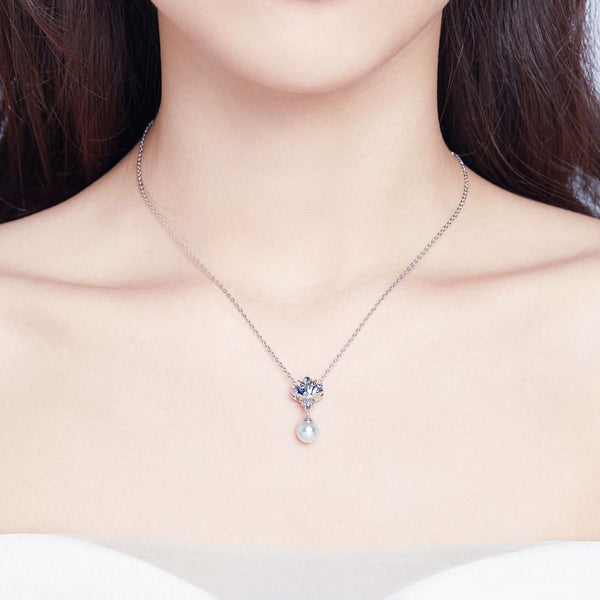 Scallop Sheel Faux Pearl Sterling Silver CZ Bead Charm Pendant Bracelet Necklace