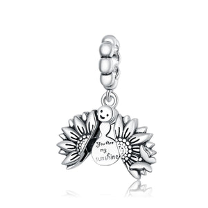 You Are My Sunshine Sunflower Sterling Silver Bead Charm Bracelet Necklace