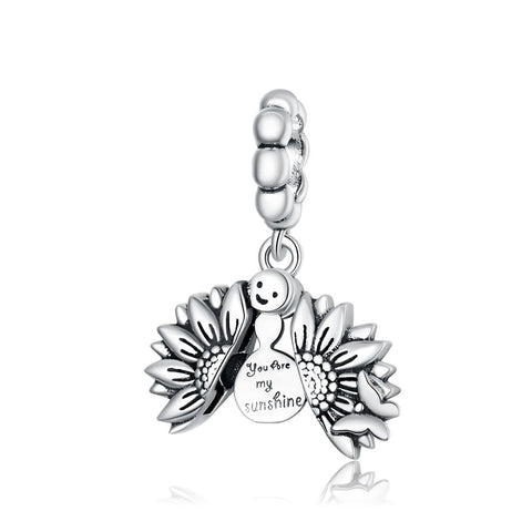 You Are My Sunshine Sunflower Sterling Silver Bead Charm Bracelet Necklace