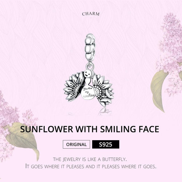 You Are My Sunshine Sunflower Sterling Silver Bead Charm Bracelet Necklace