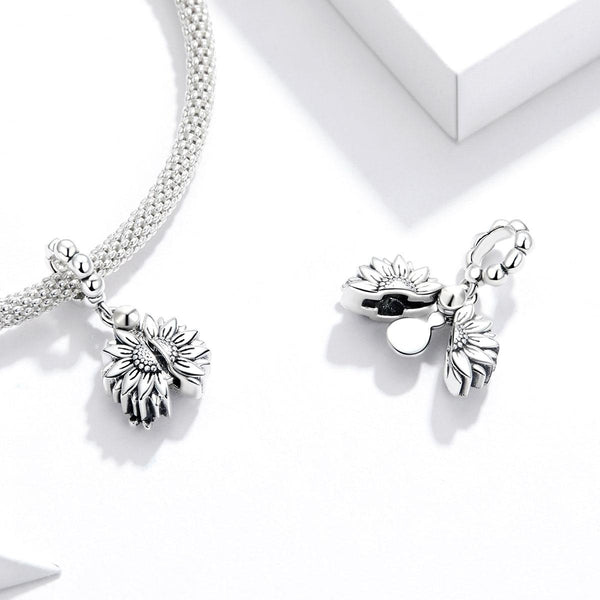 You Are My Sunshine Sunflower Sterling Silver Bead Charm Bracelet Necklace