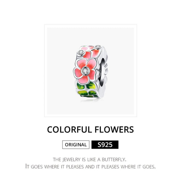 Colourful Flower Floral Enamel Sterling Silver Spacer Bead Bracelet Necklace