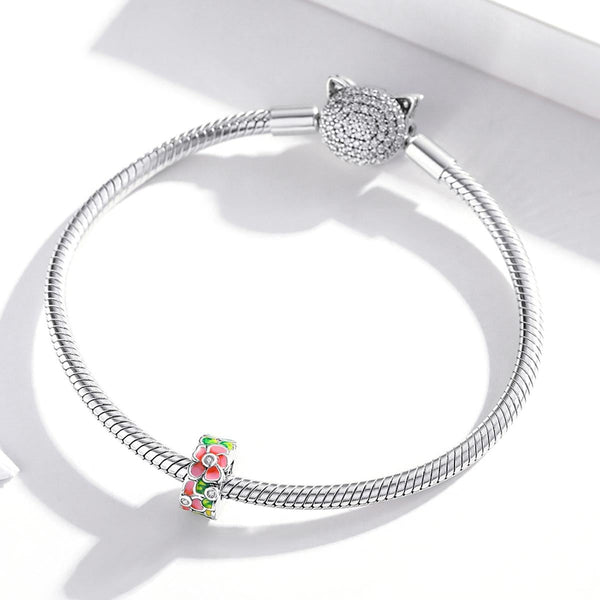 Colourful Flower Floral Enamel Sterling Silver Spacer Bead Bracelet Necklace