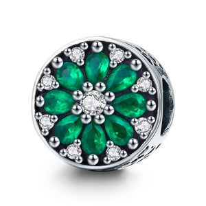 Pave Green Clear Sterling Silver Zircon CZ Round Bead Charm Bracelet Necklace
