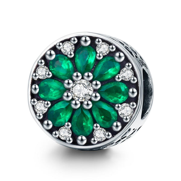 Pave Green Clear Sterling Silver Zircon CZ Round Bead Charm Bracelet Necklace