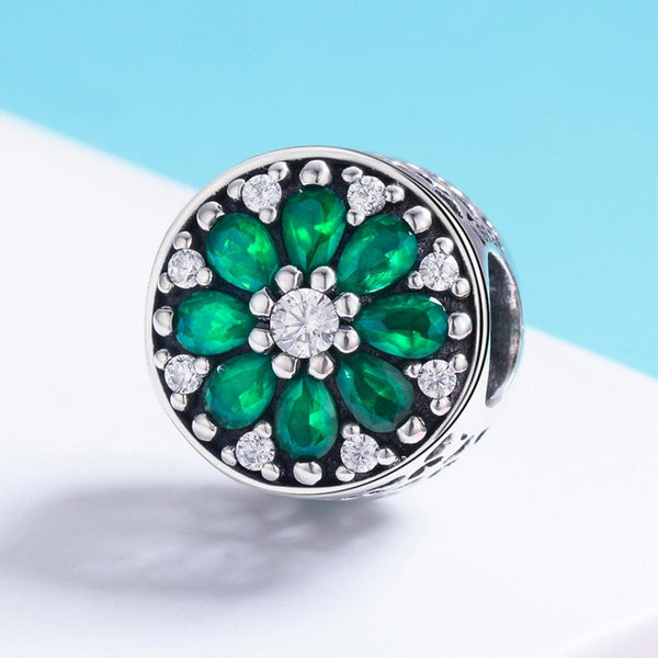 Pave Green Clear Sterling Silver Zircon CZ Round Bead Charm Bracelet Necklace