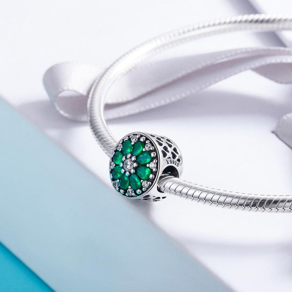 Pave Green Clear Sterling Silver Zircon CZ Round Bead Charm Bracelet Necklace
