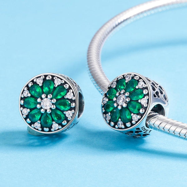 Pave Green Clear Sterling Silver Zircon CZ Round Bead Charm Bracelet Necklace