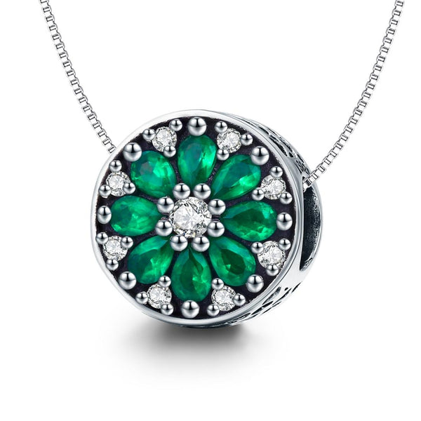 Pave Green Clear Sterling Silver Zircon CZ Round Bead Charm Bracelet Necklace
