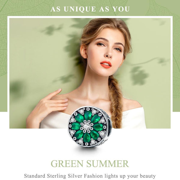 Pave Green Clear Sterling Silver Zircon CZ Round Bead Charm Bracelet Necklace