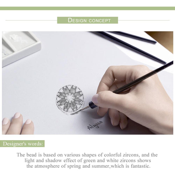 Pave Green Clear Sterling Silver Zircon CZ Round Bead Charm Bracelet Necklace