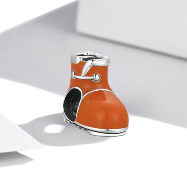Brown Shoe Boot Enamel Sterling Silver Bead Charm Bracelet Necklace