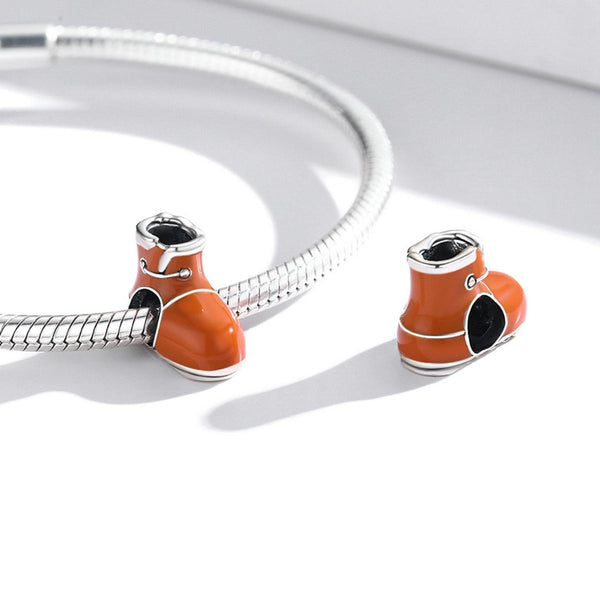 Brown Shoe Boot Enamel Sterling Silver Bead Charm Bracelet Necklace