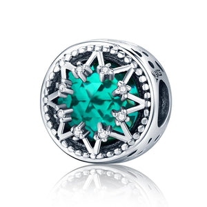 Green Glass Snowflake Sterling Silver Bead Charm Bracelet Necklace