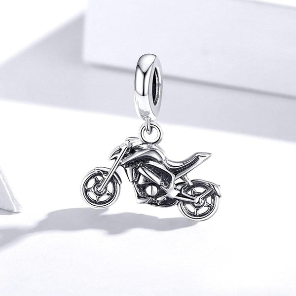 Motorcycle Motorbike Sterling Silver Bead Charm Bracelet Necklace Pendant
