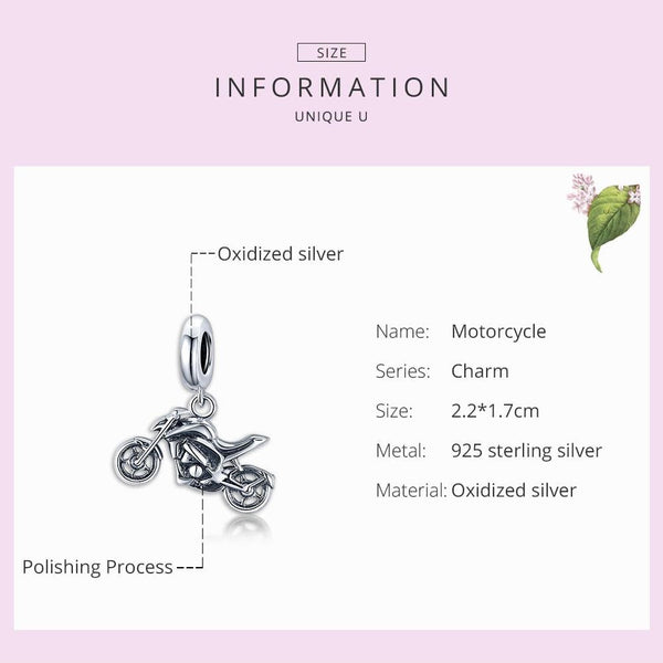 Motorcycle Motorbike Sterling Silver Bead Charm Bracelet Necklace Pendant