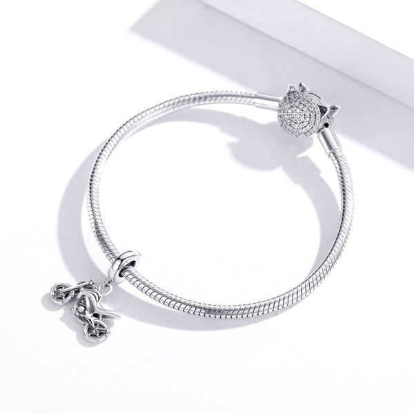 Motorcycle Motorbike Sterling Silver Bead Charm Bracelet Necklace Pendant