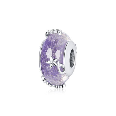 Flowers Purple Glass Sterling Silver Spacer Bead Charm Bracelet Necklace