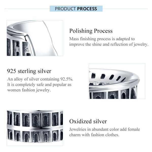 Rome Colosseum Sterling Silver Bead Charm Pendant Bracelet Necklace
