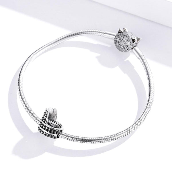 Rome Colosseum Sterling Silver Bead Charm Pendant Bracelet Necklace
