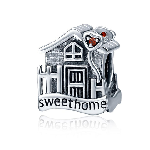 Home Sweet Home Sterling Silver Zircon CZ Bead Charm Pendant Bracelet Necklace