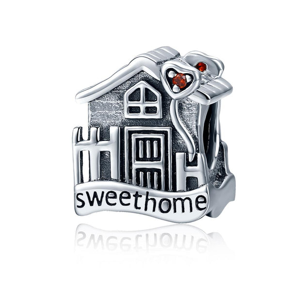 Home Sweet Home Sterling Silver Zircon CZ Bead Charm Pendant Bracelet Necklace