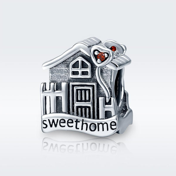 Home Sweet Home Sterling Silver Zircon CZ Bead Charm Pendant Bracelet Necklace