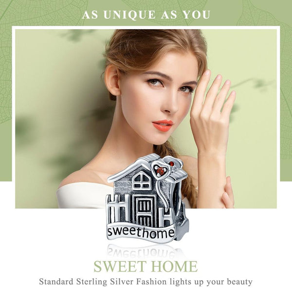 Home Sweet Home Sterling Silver Zircon CZ Bead Charm Pendant Bracelet Necklace