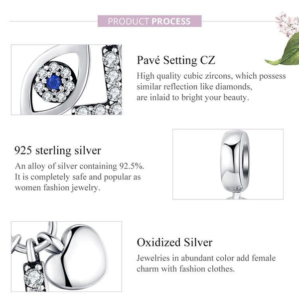 Guardian Cross Eye Heart Silver Zircon CZ Bead Charm Bracelet Necklace