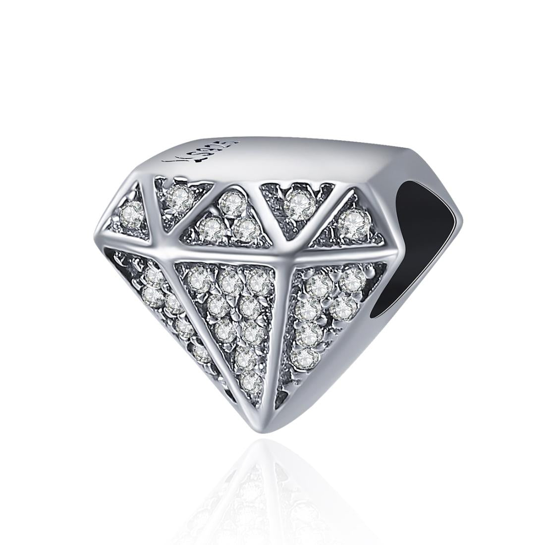 Diamond Love Sterling Silver Zircon CZ Bead Charm Pendant Bracelet Necklace