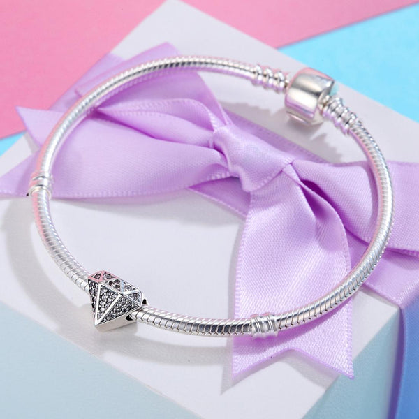 Diamond Love Sterling Silver Zircon CZ Bead Charm Pendant Bracelet Necklace