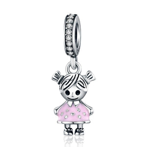 Girl Enamel Sterling Silver Bead Charm Bracelet Necklace Pendant