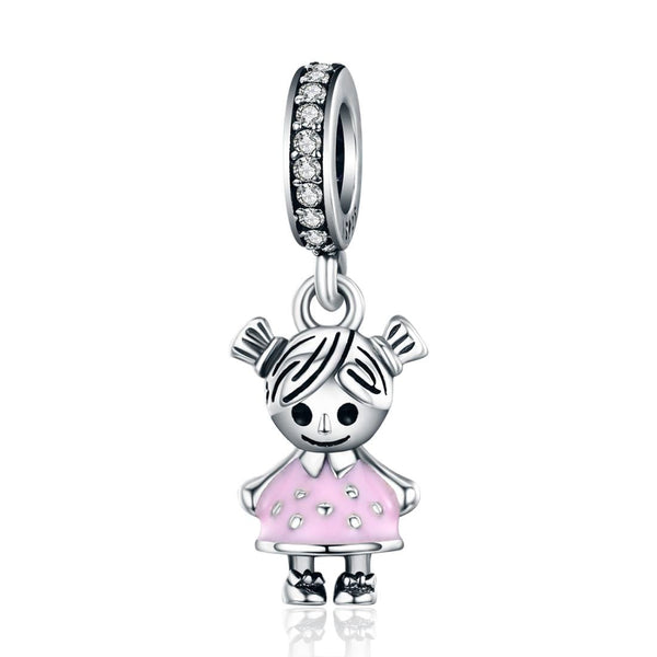Girl Enamel Sterling Silver Bead Charm Bracelet Necklace Pendant