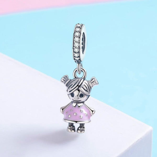 Girl Enamel Sterling Silver Bead Charm Bracelet Necklace Pendant