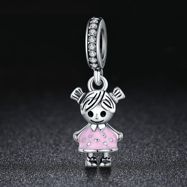 Girl Enamel Sterling Silver Bead Charm Bracelet Necklace Pendant