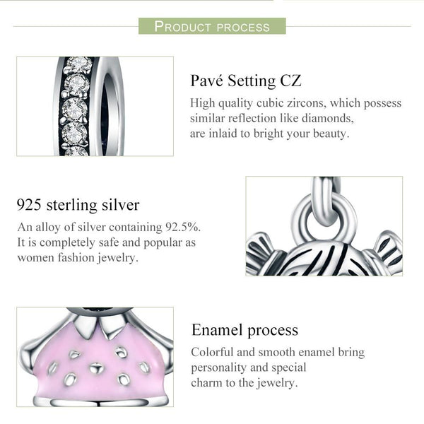 Girl Enamel Sterling Silver Bead Charm Bracelet Necklace Pendant
