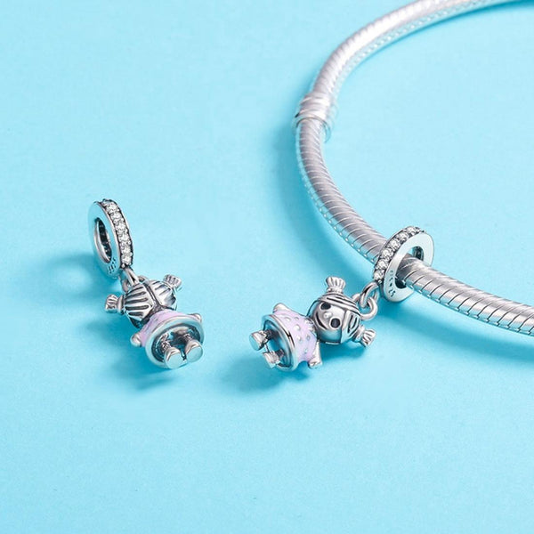 Girl Enamel Sterling Silver Bead Charm Bracelet Necklace Pendant